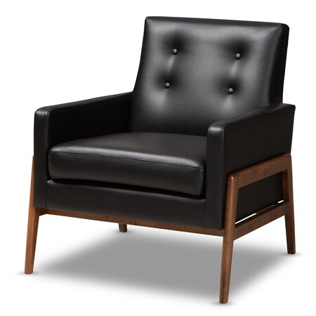Baxton Studio Perris Black Faux Leather Upholstered Walnut Wood Lounge Chair 150-8740